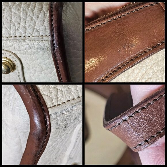 VTG Dooney & Bourke SATCHEL All Weather Leather Pebble creme BONE Broke Zipper - Picture 14 of 15